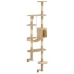 Kattenkrabpaal met sisal krabpalen wandmontage 194 cm beige - Afbeelding 2