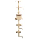 Kattenkrabpaal met krabpalen wandmontage 194 cm beige bruin – Image 3