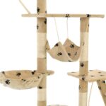 Kattenpaal met sisal krabpalen 230-250 cm pootafdrukken beige - Image 5