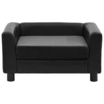 Hondenbank 60x43x30 cm pluche en kunstleer zwart – Image 2
