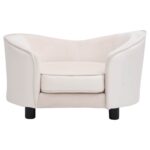 Hondenbank 69x49x40 cm pluche en kunstleer crèmekleurig - Afbeelding 2