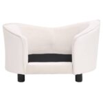 Hondenbank 69x49x40 cm pluche en kunstleer crèmekleurig - Afbeelding 3