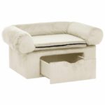 Hondenbank met lade 75x50x38 cm pluche crèmekleurig - Afbeelding 3