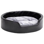 Hondenmand 69x59x19 cm pluche en kunstleer zwart en grijs