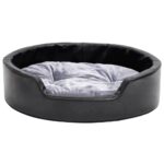 Hondenmand 69x59x19 cm pluche en kunstleer zwart en grijs - Afbeelding 2