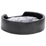 Hondenmand 69x59x19 cm pluche en kunstleer zwart en grijs - Afbeelding 4