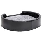 Hondenmand 79x70x19 cm pluche en kunstleer zwart en grijs – Image 4
