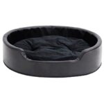 Hondenmand 79x70x19 cm pluche en kunstleer zwart – Image 2