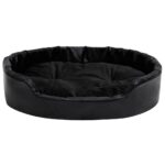 Hondenmand 90x79x20 cm pluche en kunstleer zwart - Afbeelding 2