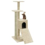 Kattenmeubel met sisal krabpalen 92 cm crèmekleurig – Image 3