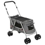 Hondenwagen inklapbaar 100x49x96 cm linnenstof grijs - Afbeelding 2