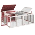 Konijnenhok 144x123x67,5 cm massief grenenhout mokkakleurig - Afbeelding 3