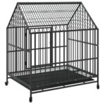 Hondenhok met wielen gegalvaniseerd staal zwart – Image 6