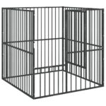 Hondenkennel 4 panelen gepoedercoat staal zwart - Afbeelding 3