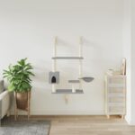 Kattenmeubel wandgemonteerd met krabpaal 153 cm lichtgrijs - Afbeelding 2
