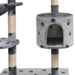 Kattenkrabpaal met sisal krabpalen 125 cm pootafdrukken grijs – Image 3