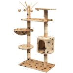 Kattenkrabpaal met sisal krabpalen 125 cm pootafdrukken beige – Image 2