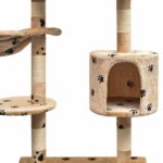 Kattenkrabpaal met sisal krabpalen 125 cm pootafdrukken beige – Image 3