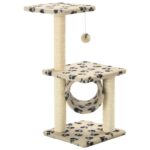 Kattenkrabpaal met sisal krabpalen 65 cm pootafdrukken beige - Image 2