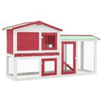 Konijnenhok voor buiten groot 145x45x84 cm hout rood en wit - Afbeelding 2