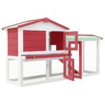 Konijnenhok voor buiten groot 145x45x84 cm hout rood en wit - Afbeelding 3