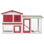 Konijnenhok voor buiten groot 145x45x84 cm hout rood en wit - Afbeelding 4
