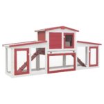 Konijnenhok voor buiten groot 201x45x85 cm hout rood en wit - Image 2