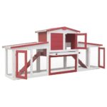 Konijnenhok voor buiten groot 201x45x85 cm hout rood en wit - Image 3