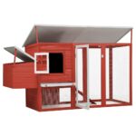Kippenhok met nachthok hout rood - Afbeelding 3