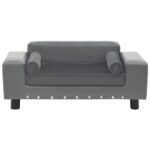 Hondenbank 81x43x31 cm pluche en kunstleer grijs – Image 2