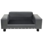 Hondenbank 81x43x31 cm pluche en kunstleer grijs – Image 3