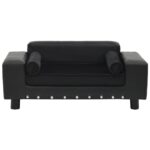 Hondenbank 81x43x31 cm pluche en kunstleer zwart - Afbeelding 3