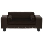 Hondenbank 81x43x31 cm pluche en kunstleer bruin – Image 2