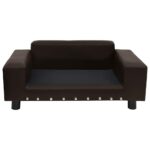 Hondenbank 81x43x31 cm pluche en kunstleer bruin – Image 3