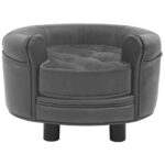 Hondenbank 48x48x32 cm pluche en kunstleer grijs – Image 2