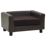 Hondenbank 60x43x30 cm pluche en kunstleer bruin – Image 2