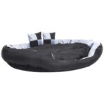 Hondenkussen omkeerbaar en wasbaar 150x120x25 cm grijs en zwart – Image 6