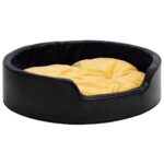 Hondenmand 99x89x21 cm pluche en kunstleer zwart en geel - Image 2