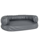 Hondenmand met ergonomisch schuim 60x42 cm kunstleer grijs – Image 2