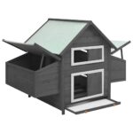 Kippenhok 150x96x110 cm massief vurenhout grijs en wit - Afbeelding 2