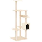 Kattenmeubel met sisal krabpalen 142 cm crèmekleurig - Afbeelding 2