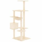 Kattenmeubel met sisal krabpalen 142 cm crèmekleurig - Afbeelding 5