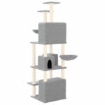 Kattenmeubel met sisal krabpalen 180 cm lichtgrijs – Image 5