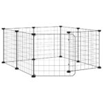 Huisdierkooi met 8 panelen en deur, zwart 70x70x35 cm staal - Image 2