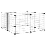 Huisdierkooi met 8 panelen en deur, zwart 70x70x35 cm staal - Image 3