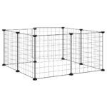 Huisdierkooi met 8 panelen en deur, zwart 70x70x35 cm staal - Image 6