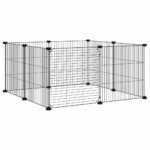 Huisdierkooi met 8 panelen en deur, zwart 70x70x35 cm staal - Image 3