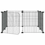 Huisdierkooi met 8 panelen en deur, zwart 70x70x35 cm staal - Image 4