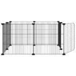 Huisdierkooi met 8 panelen en deur, zwart 70x70x35 cm staal - Image 5