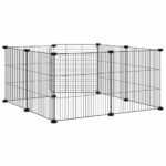 Huisdierkooi met 8 panelen en deur, zwart 70x70x35 cm staal - Image 6